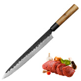 Kajiya Keikoku 11'' YanagiBa - Professional Japanese Kitchen Knife for Sushi & Sashimi with 67-Layer Damascus VG10 Steel Blade & Natural Wooden Handle (Olive)